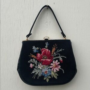 Vintage Cross Stitch‎ Satchel Purse Floral Handmade Manitoba Canada Elvette